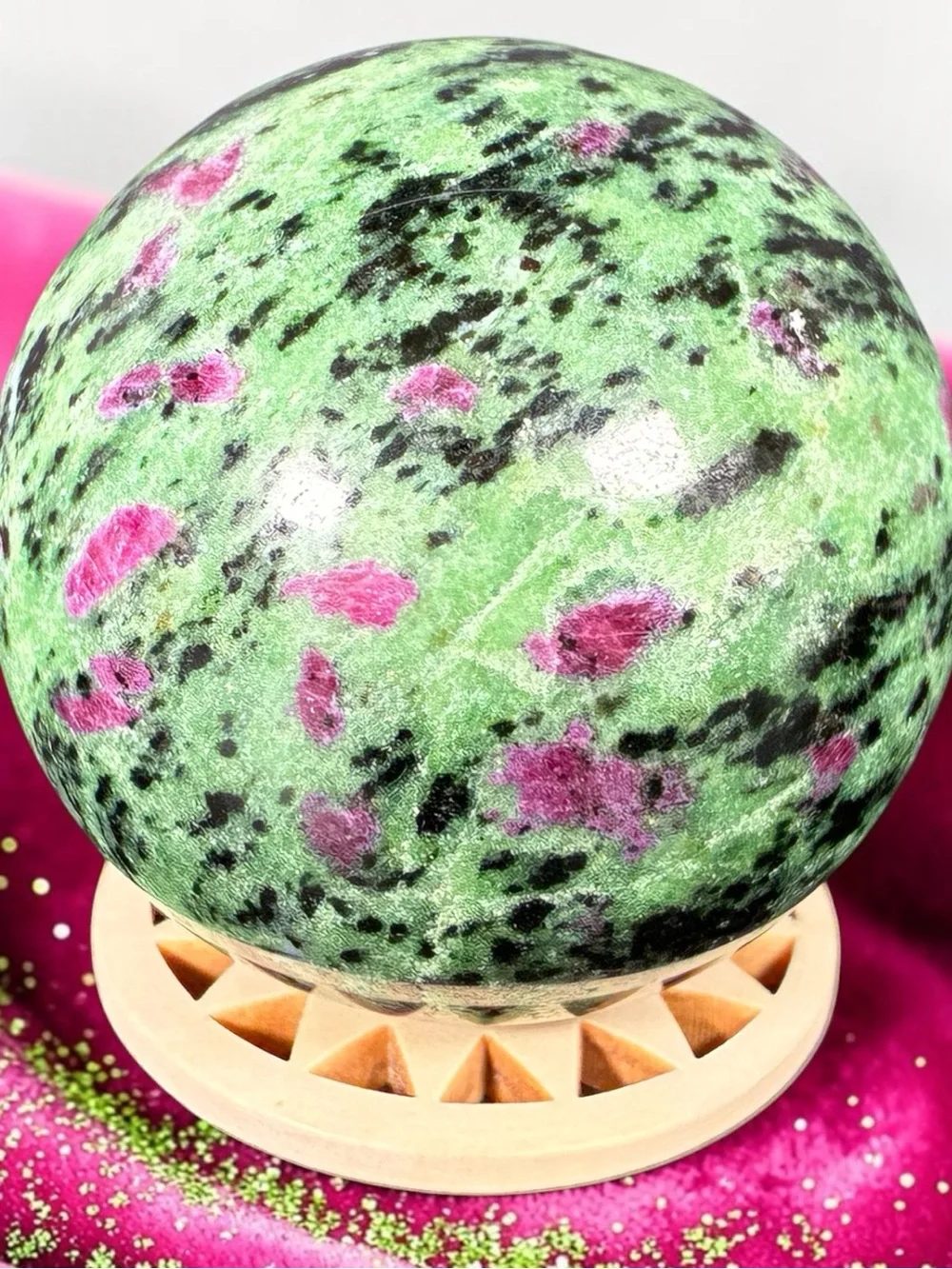 Ruby Moss - Ruby Zoisite Sphere – 58.5mm / 387g – UV Reactive